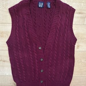 90's Vintage GAP Chunky Cotton Cable Knit Oversized Sweater Vest Maroon